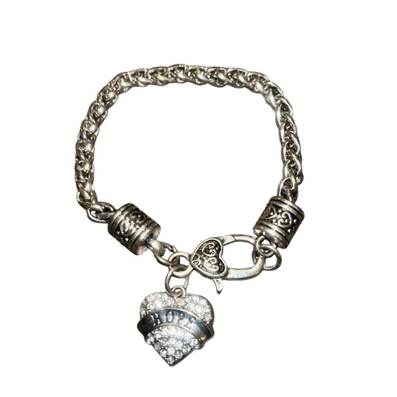 Elegant Silver Heart Charm and pink jeweled Bracelet Set - Picture 3 of 3